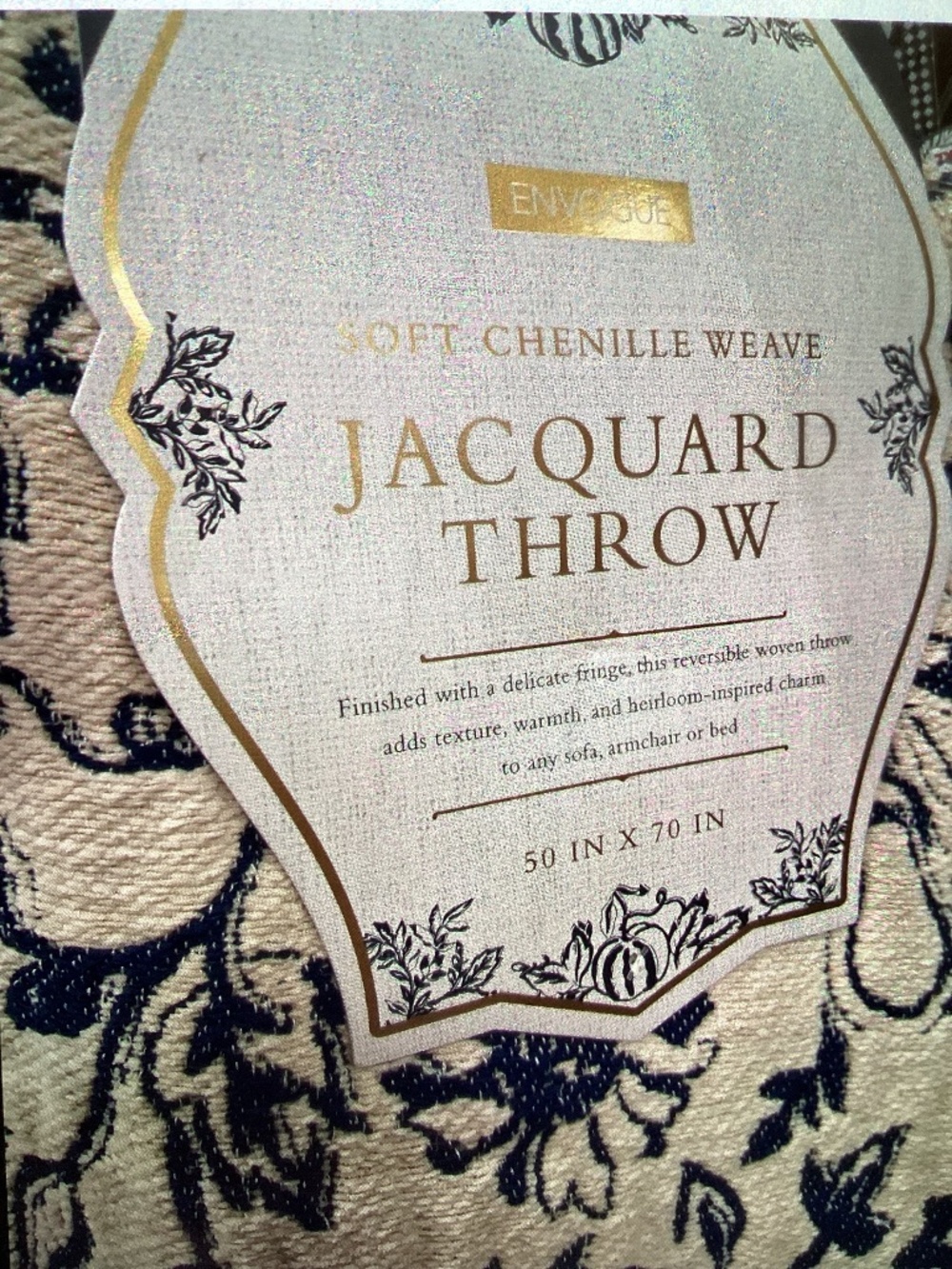 New Envogue Jacquard Throw- autumn harvest/ off white with blew /50x70